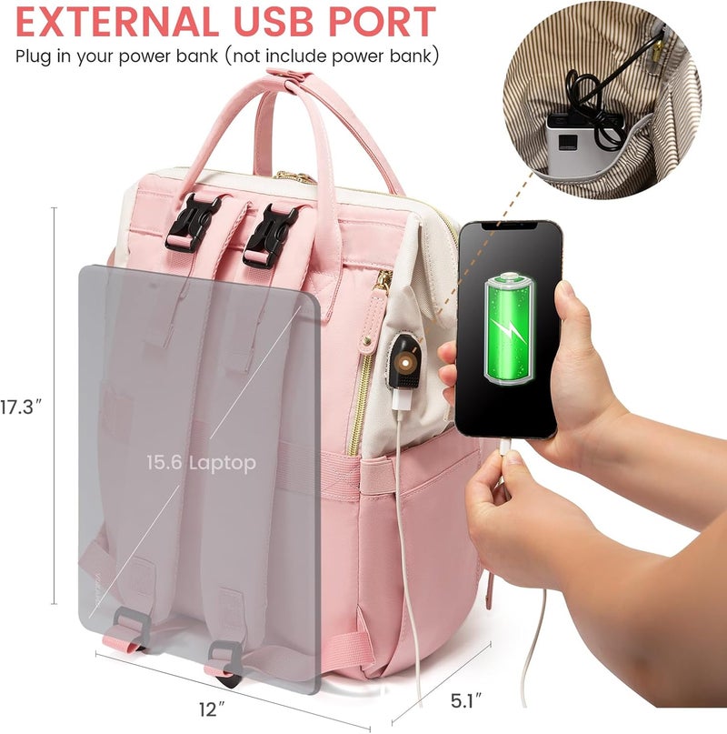 Lovevook Diaper Bag Backpack, Baby Bag with Changing Station, Large Diaper Backpack for Moms Dads, Waterproof Leather Accents Baby Boy and Girl Bag for Travel Baby Essentials, Pink-Beige - Image 5